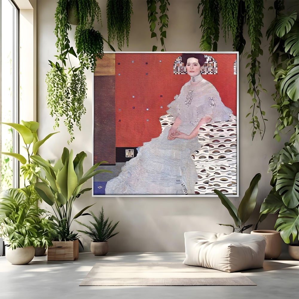 Tablou canvas cu reproducere pictura fritza riedler de klimt, in rama de aluminiu argintiu